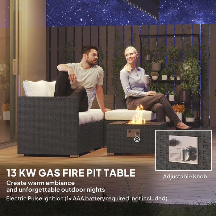 Five-Piece Rattan Garden Furniture Set with Gas Fire Pit Table and Footstool - Little and Giant Explorers Outsunny