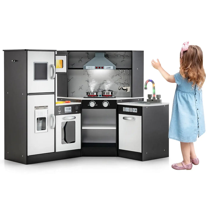 Corner Kids Kitchen Playset – Coffee | Lights, Sounds and Water Circulation Sink COSTWAY - Little and Giant Explorers Costway