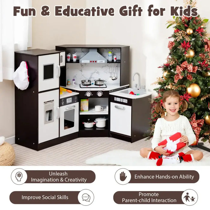 Corner Kids Kitchen Playset – Coffee | Lights, Sounds and Water Circulation Sink COSTWAY - Little and Giant Explorers Costway