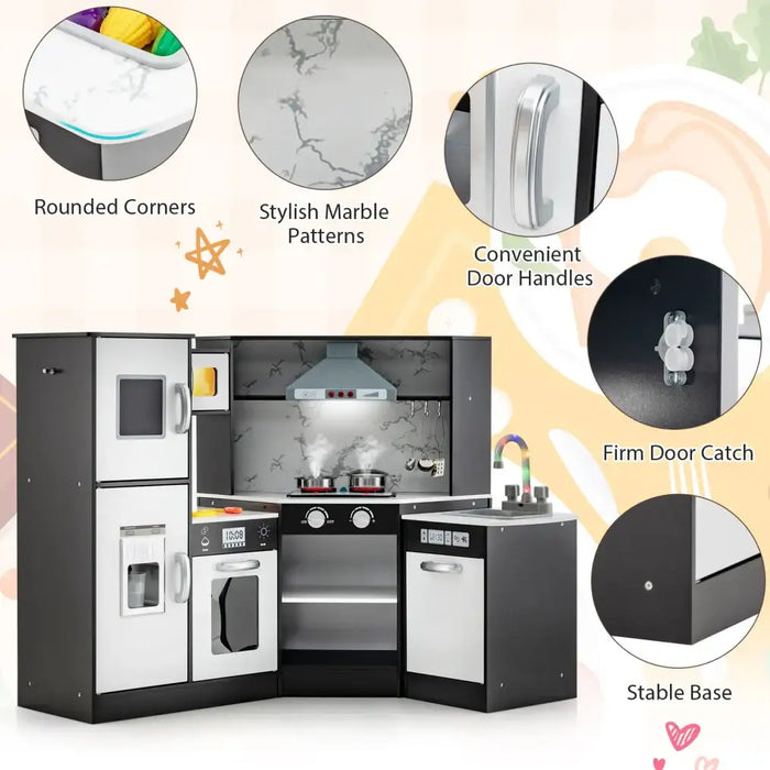 Corner Kids Kitchen Playset – Coffee | Lights, Sounds and Water Circulation Sink COSTWAY - Little and Giant Explorers Costway