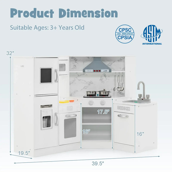 Corner Kids Kitchen Playset – White | Lights, Sounds and Water Circulation Sink COSTWAY - Little and Giant Explorers Costway