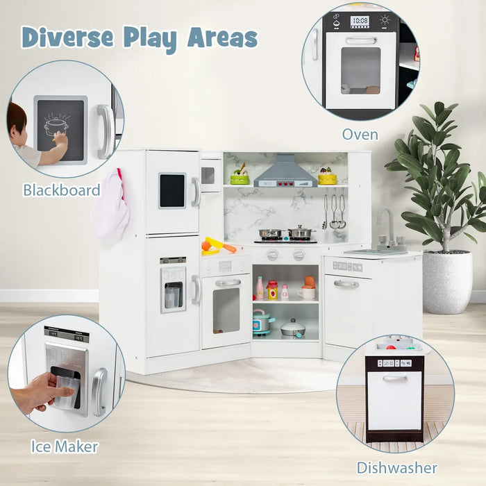 Corner Kids Kitchen Playset – White | Lights, Sounds and Water Circulation Sink COSTWAY - Little and Giant Explorers Costway