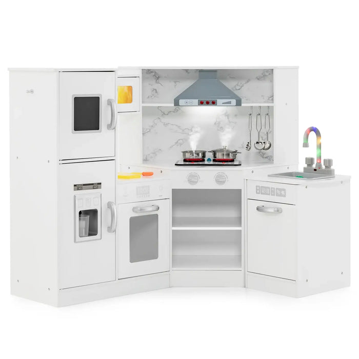 Corner Kids Kitchen Playset – White | Lights, Sounds and Water Circulation Sink COSTWAY - Little and Giant Explorers Costway