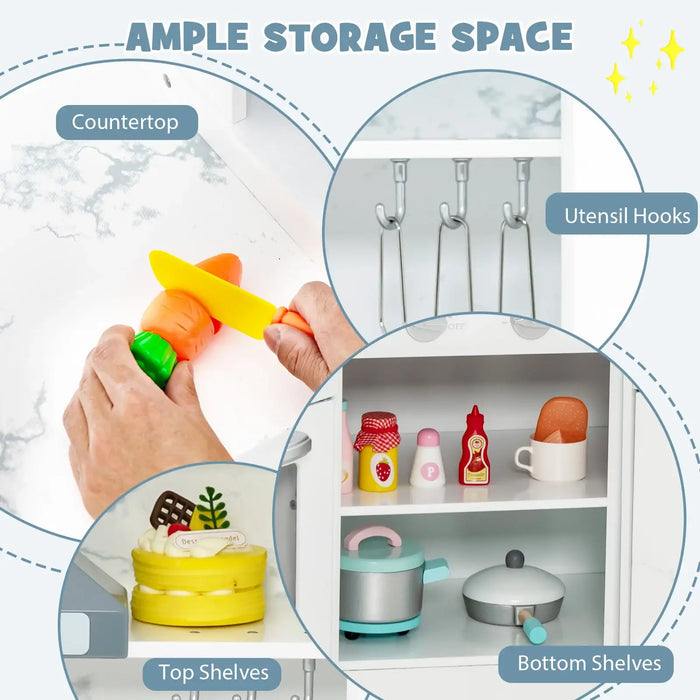 Corner Kids Kitchen Playset – White | Lights, Sounds and Water Circulation Sink COSTWAY - Little and Giant Explorers Costway