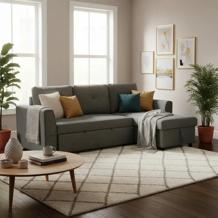 Corner Sofa Bed with Storage – Dark Grey | L-Shaped Design - Pull-Out Double Bed HOMCOM - Little and Giant Explorers