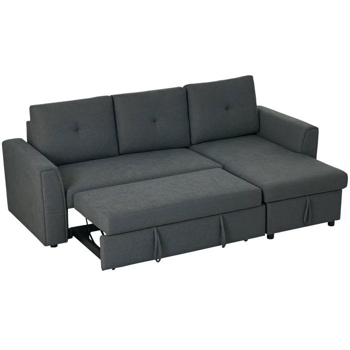 Corner Sofa Bed with Storage – Dark Grey | L-Shaped Design - Pull-Out Double Bed HOMCOM - Little and Giant Explorers