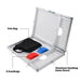 Aluminum cornhole game board set with carry case, black tote bag, and 8 red and blue sandbags.
