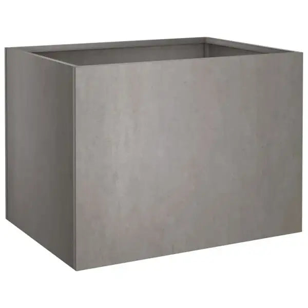 Minimalist rectangular concrete garden planter box with smooth surface for outdoor plants