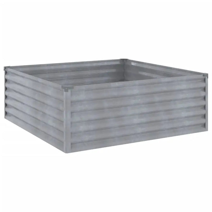 Gray corrugated metal raised garden bed planter 100x100x36cm with a square shape