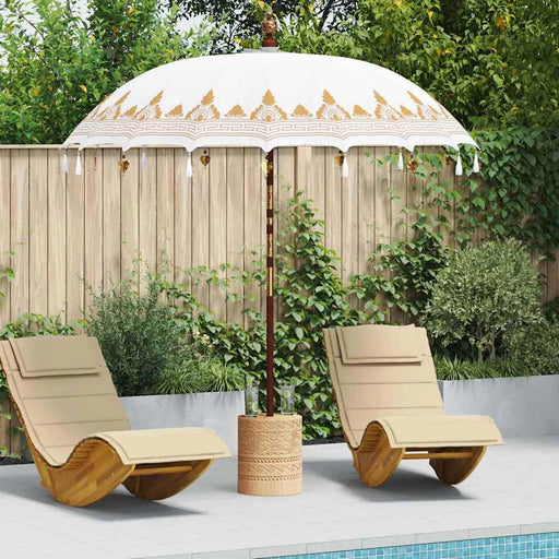 Cream Balinese Patio Umbrella | Cotton Canopy with Wooden Pole - 220cm Round VIDAXL - Little and Giant Explorers vidaXL