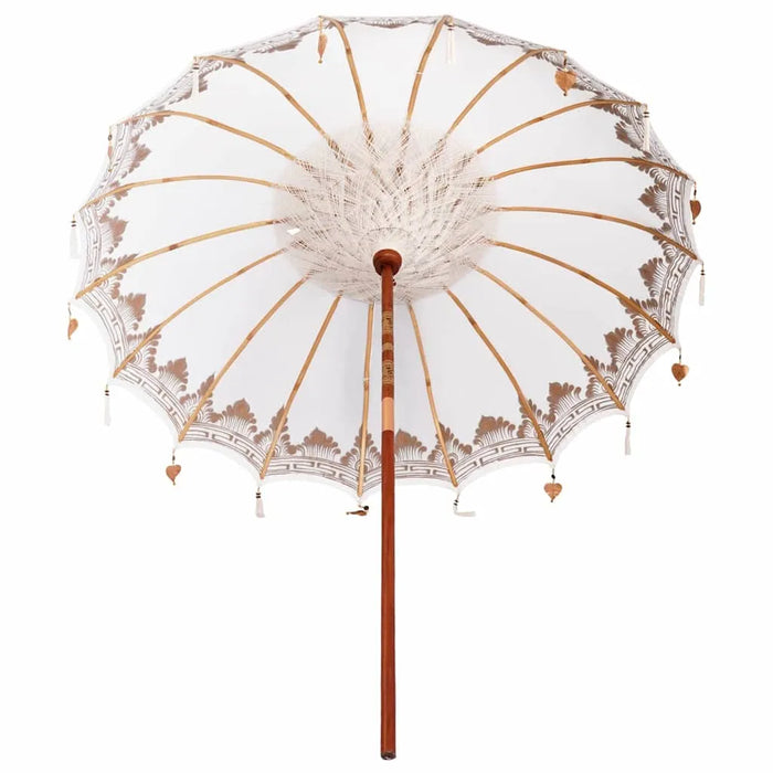 Cream Balinese Patio Umbrella | Cotton Canopy with Wooden Pole - 220cm Round VIDAXL - Little and Giant Explorers vidaXL