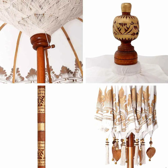 Cream Balinese Patio Umbrella | Cotton Canopy with Wooden Pole - 220cm Round VIDAXL - Little and Giant Explorers vidaXL