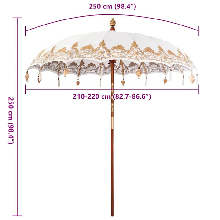 Cream Balinese Patio Umbrella | Cotton Canopy with Wooden Pole - 220cm Round VIDAXL - Little and Giant Explorers vidaXL