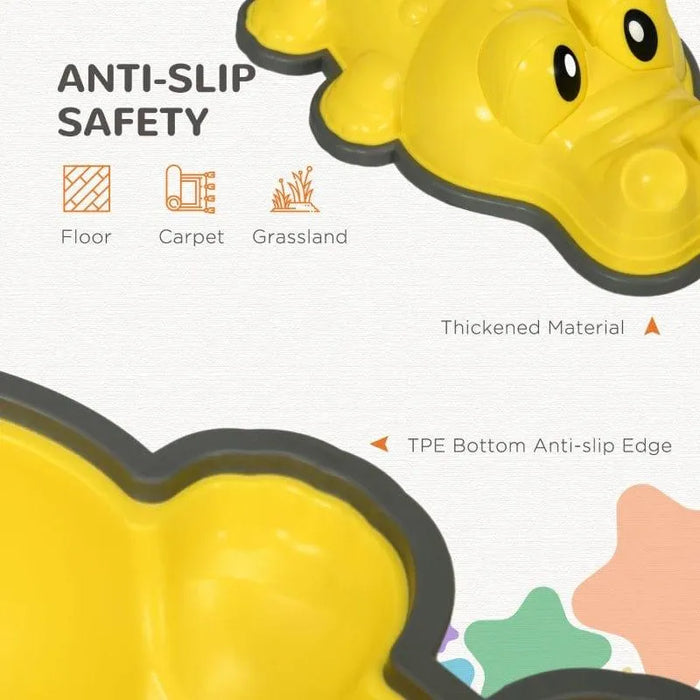 Yellow crocodile balance stepping stones set for kids, anti-slip safety features shown