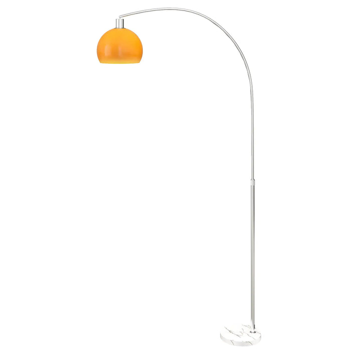 Floor lamp with a yellow shade on a white background