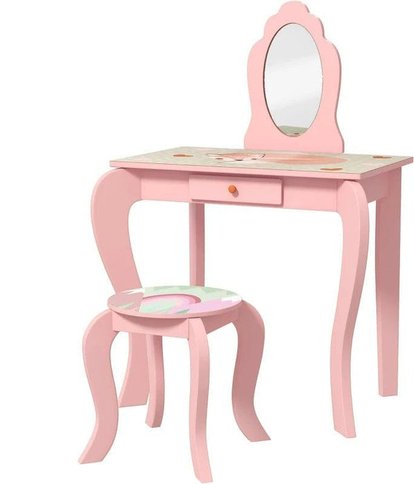 Cute Animal Design Kids Dressing Table with Mirror, Stool and Drawer - Little and Giant Explorers ZONEKIZ