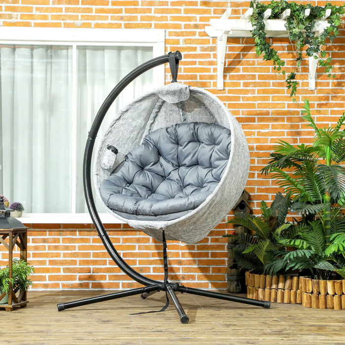 Hanging Egg Chair with Folding Basket in Grey - Little and Giant Explorers Outsunny