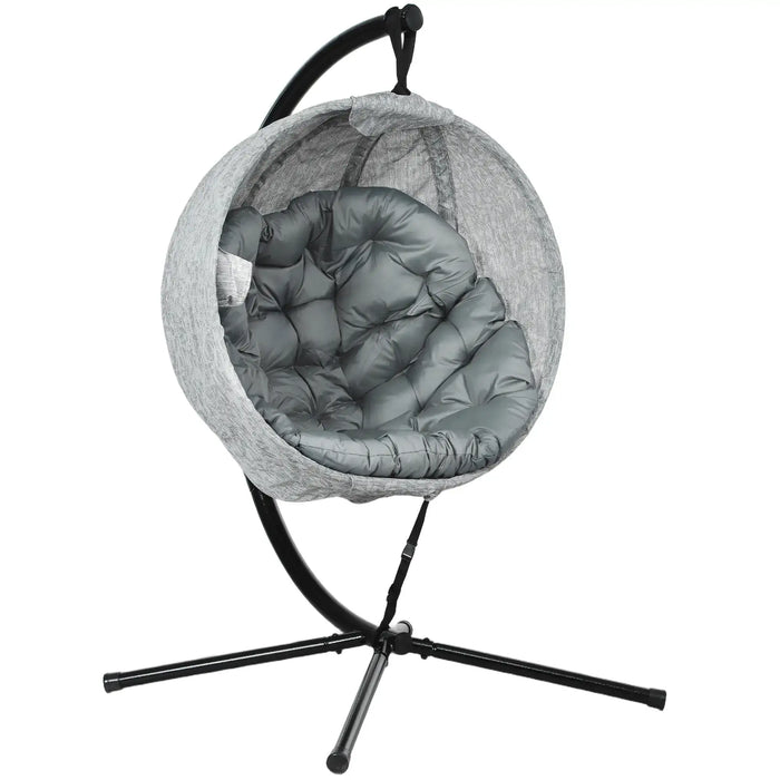 Hanging Egg Chair with Folding Basket in Grey - Little and Giant Explorers Outsunny