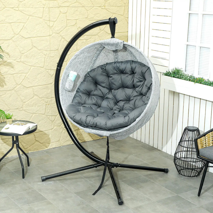 Hanging Egg Chair with Folding Basket in Grey - Little and Giant Explorers Outsunny