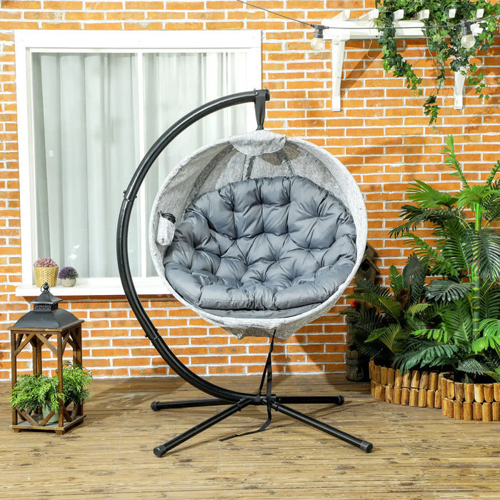 Hanging Egg Chair with Folding Basket in Grey - Little and Giant Explorers Outsunny