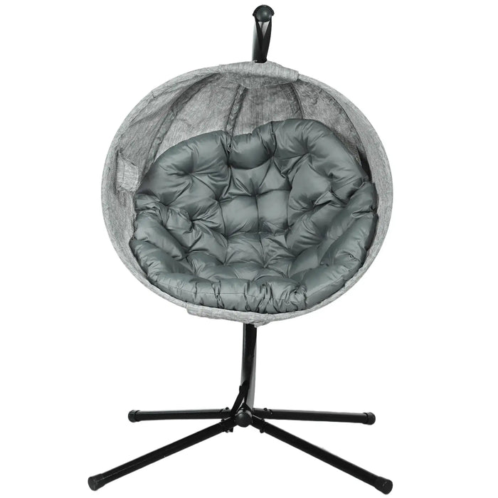 Hanging Egg Chair with Folding Basket in Grey - Little and Giant Explorers Outsunny