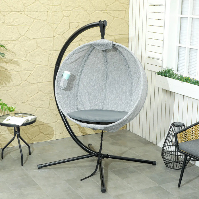 Hanging Egg Chair with Folding Basket in Grey - Little and Giant Explorers Outsunny