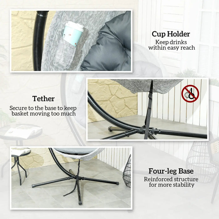 Hanging Egg Chair with Folding Basket in Grey - Little and Giant Explorers Outsunny