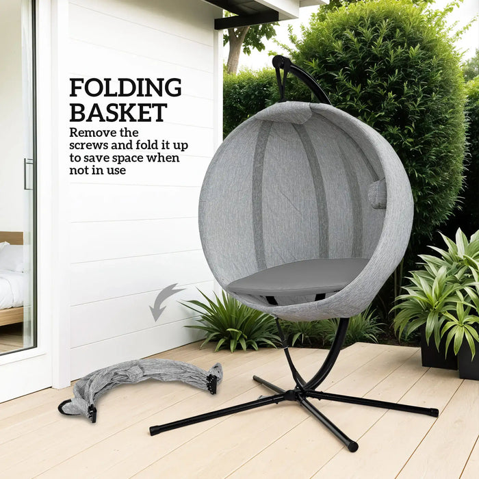 Hanging Egg Chair with Folding Basket in Grey - Little and Giant Explorers Outsunny