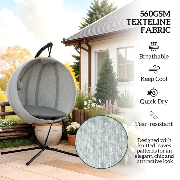 Hanging Egg Chair with Folding Basket in Grey - Little and Giant Explorers Outsunny