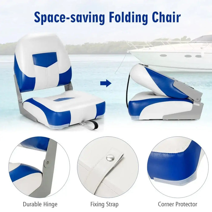 Deluxe Low-Back Boat Chairs (2-Pack) | Folding Marine Seats with Cushions and PVC Leather COSTWAY - Little and Giant Explorers Costway