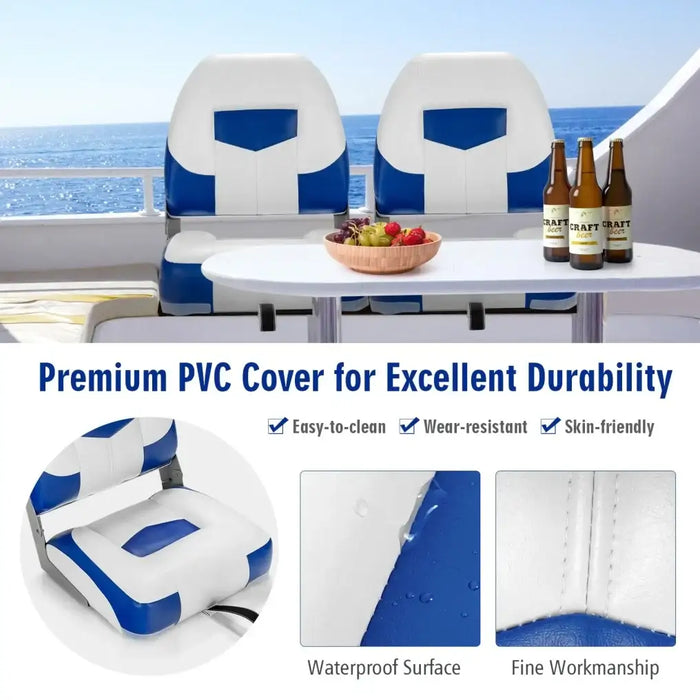 Deluxe Low-Back Boat Chairs (2-Pack) | Folding Marine Seats with Cushions and PVC Leather COSTWAY - Little and Giant Explorers Costway