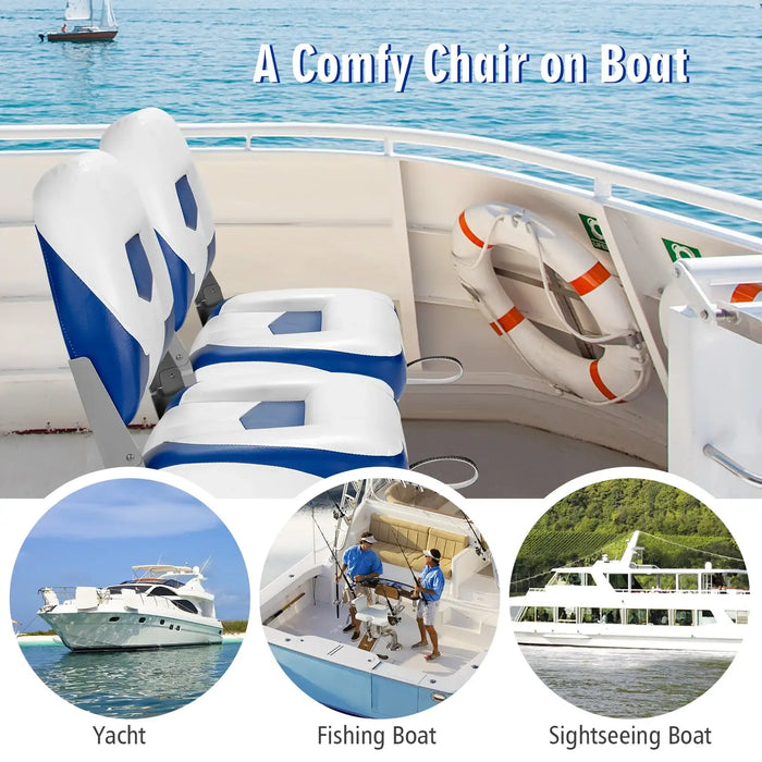 Deluxe Low-Back Boat Chairs (2-Pack) | Folding Marine Seats with Cushions and PVC Leather COSTWAY - Little and Giant Explorers Costway