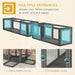 Outdoor cat enclosure with multiple blue entrances, detachable doors, and rotatable locks
