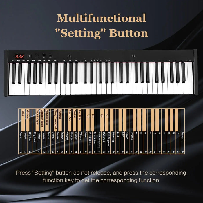 61-key electronic keyboard piano with digital display and multifunctional setting button