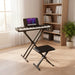 61-key portable electronic keyboard with stand and padded stool in bright room with bookshelf and plant