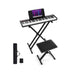 61-key portable electronic keyboard on X-stand with stool, foot pedal, carrying bag, and tablet