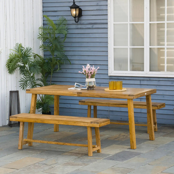 Dining Set Natural Wood Acacia | Three-Piece Design for Everyday Garden Entertainment - Little and Giant Explorers Outsunny