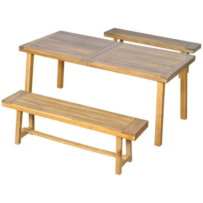 Dining Set Natural Wood Acacia | Three-Piece Design for Everyday Garden Entertainment - Little and Giant Explorers Outsunny