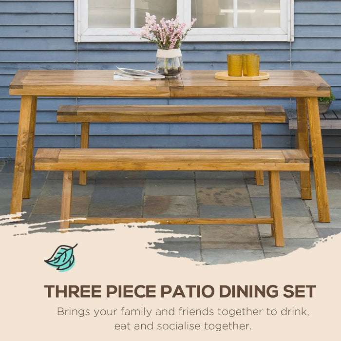 Dining Set Natural Wood Acacia | Three-Piece Design for Everyday Garden Entertainment - Little and Giant Explorers Outsunny