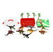 Set of toy dinosaurs with a red carrying case on a white background