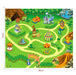 Children's play mat with cartoon amusement park design, featuring various attractions and trees.