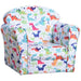 Kids armchair with colorful dinosaur pattern, toddler chair, fun multicolor design