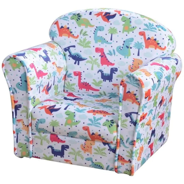 Multicolour dinosaur kids armchair with playful dinosaur pattern, toddler chair for children