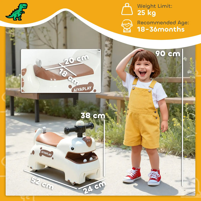 Child with a toy vehicle, measurements, and product details on an orange background