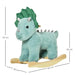 Dark green triceratops dinosaur rocking horse with wood base and size measurements