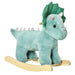 Dark green triceratops dinosaur rocking horse plush toy with wooden rockers