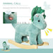 Dark green triceratops dinosaur rocking horse with sound button and wooden base