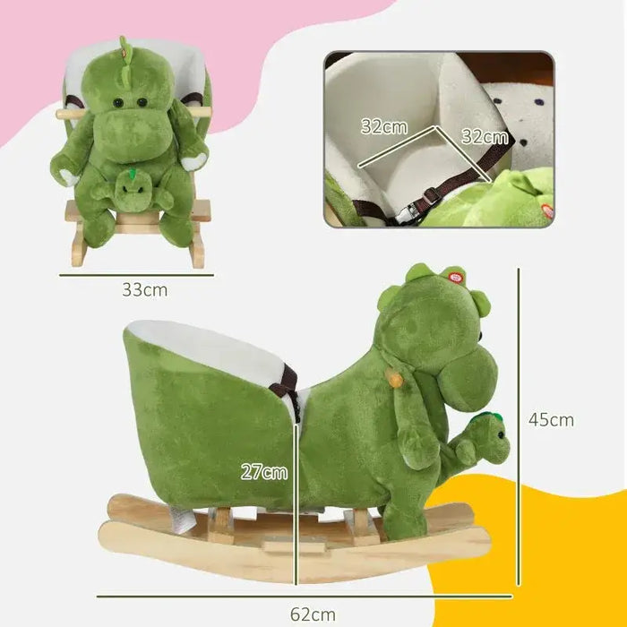 Rocking Ride-On Dinosaur with a Dino Hand Puppet, Safety Belt and 32 Songs - Little and Giant Explorers AIYAPLAY