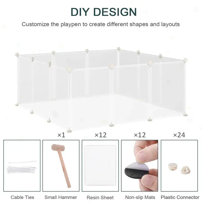 DIY Small Animal Cage Playpen - 12 Panels and Connectors | Modular C&C Playpen PAWHUT - Little and Giant Explorers PawHut