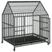 Heavy duty galvanized steel dog cage with wheels and pitched roof, open door, for indoor outdoor use